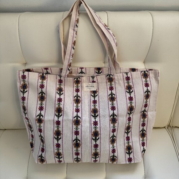 Sezane limited edition floral striped tote bag, magenta navy green yellow, NWOT - Picture 1 of 3